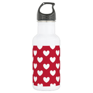 Botella De Agua Corazones de lunares blancos y rojos