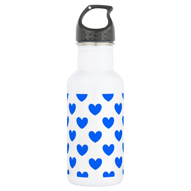 Botella De Agua Corazones de polka azul en blanco (Anverso)