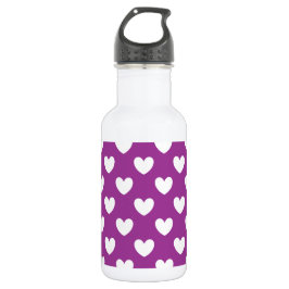Botella De Agua Corazones de polka blanca en morado