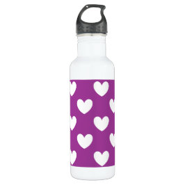 Botella De Agua Corazones de polka blanca en morado
