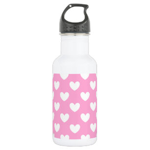 Botella De Agua Corazones de polka blanca sobre el algodón dulce r