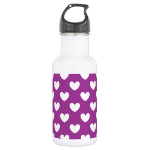 Botella De Agua Corazones de polka blanco sobre morado Cactus Flor