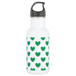 Botella De Agua Corazones de polka verde de Kelly en blanco