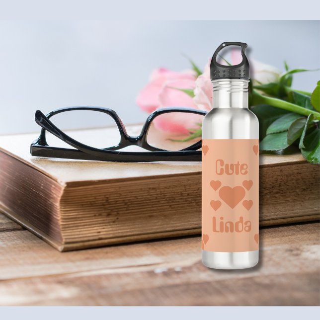 Botella De Agua Corazones de rosa "linda" bilingüe "linda" (Bilingual peach stalinless steal water bottle, custom text, Spannsh. Multilingual project)