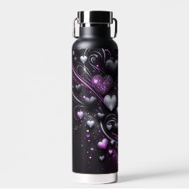 Botella De Agua Corazones negros y morados