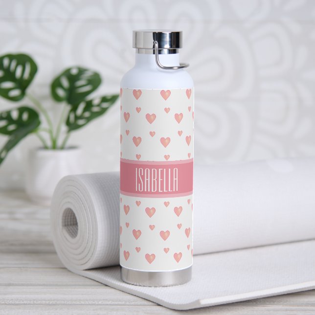 Botella De Agua Corazones rosados sobre blanco (Yoga)