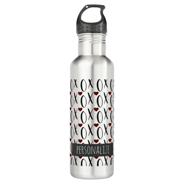 Botella De Agua Corazones XOXO Personalizados (Anverso)
