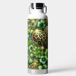 BOTELLA DE AGUA CORAZONES Y FLORES IRLANDESES VERDES Y DORADOS