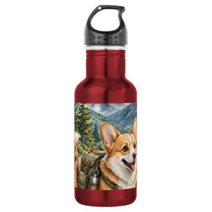 Botella De Agua Corgi caminando en montañas acuarela