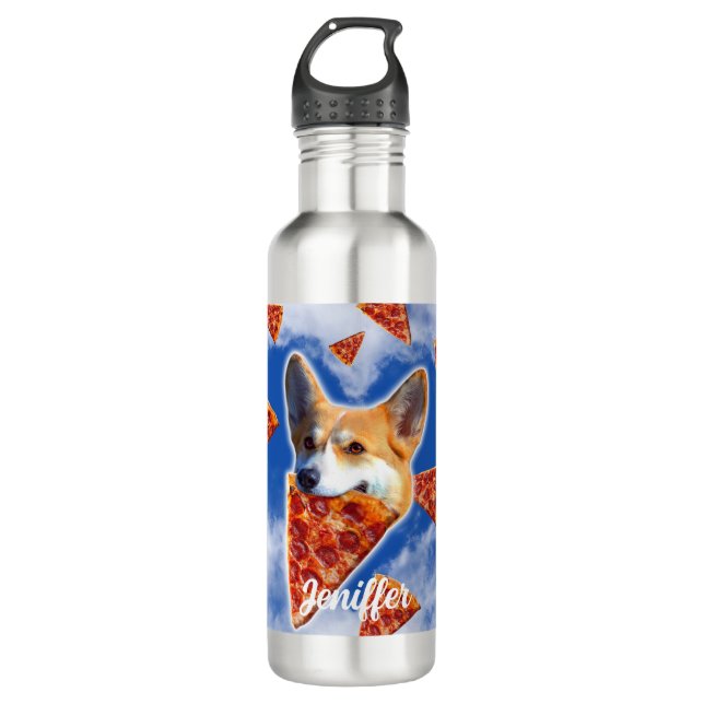 Botella De Agua Corgi Dog Eating Pizza (Anverso)