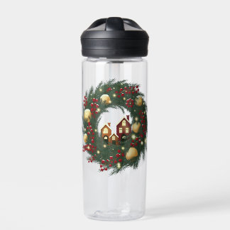 Botella De Agua Corona de Navidad con ramas de pino