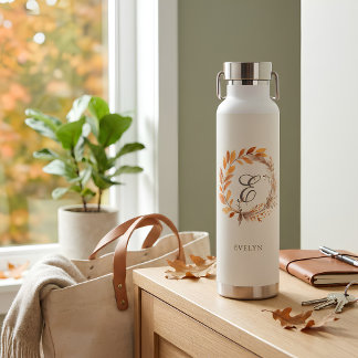Botella De Agua Corona de Otoño Personalizada con Monograma