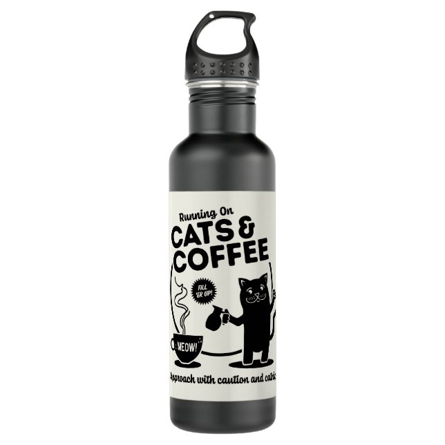 Botella De Agua Corriendo con gatos y café (Anverso)