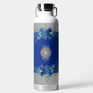 Botella De Agua Corriente de Plata Personalizada: Azul Cobalto