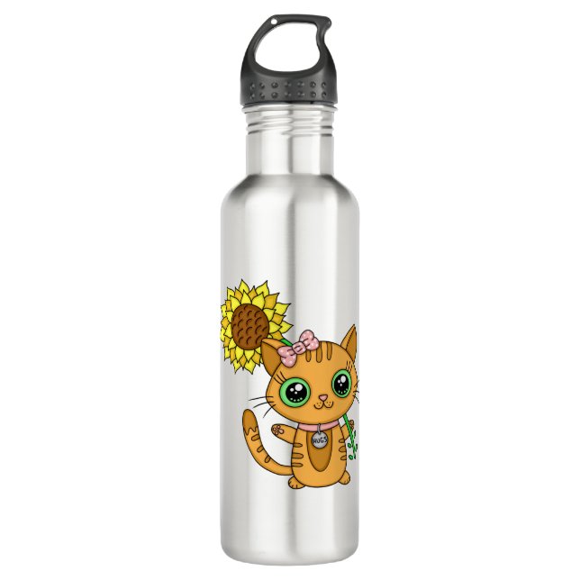 Botella De Agua Corte Kawaii Cat Holding Flower (Anverso)