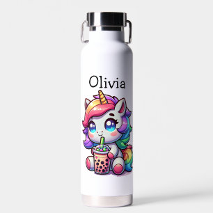 Botella De Agua Corte Kawaii Unicorn con té de burbuja personaliza