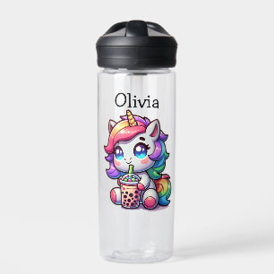 Botella De Agua Corte Kawaii Unicorn con té de burbuja personaliza