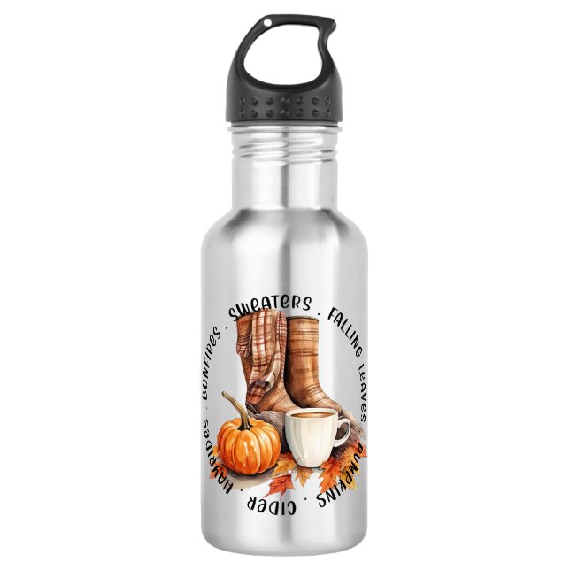 Botella De Agua Cosmopolita - Boots, especias de calabaza, hoguera (Anverso)