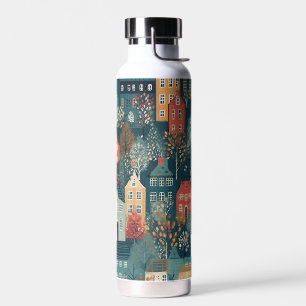 Botella De Agua Cosy Hygge Village Arte Popular Nórdico