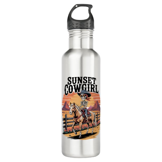 Botella De Agua Cowgirl Skeleton Montando Caballo (Anverso)