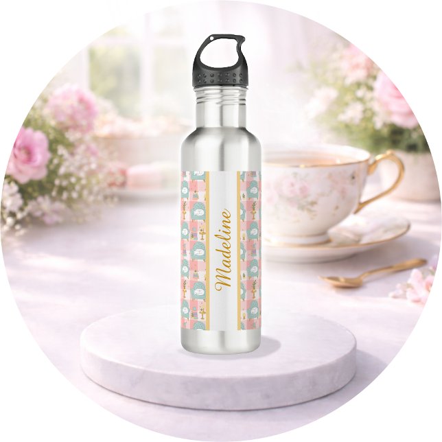 Botella De Agua Cozy Cat & Books Pink and Mint Reading Pattern (Subido por el creador)