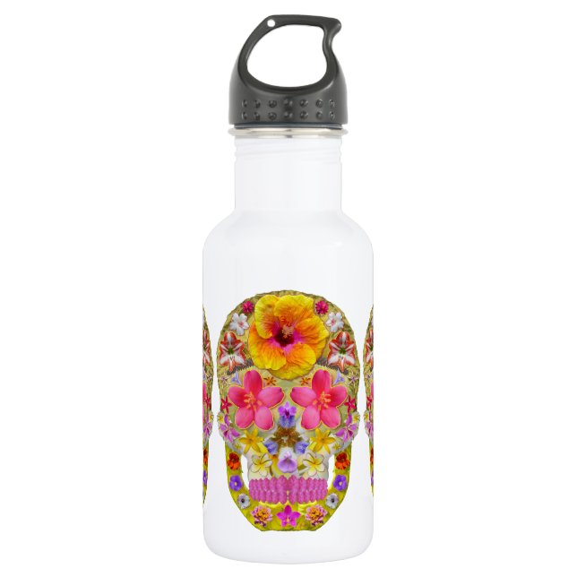 Botella De Agua Cráneo 4 de la flor - tropical (Anverso)
