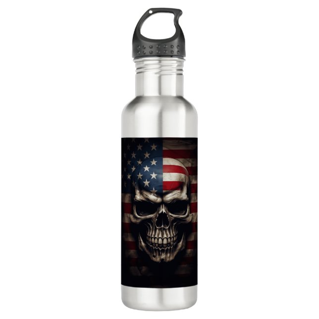 Botella De Agua Cráneo de Bandera Americana (Anverso)