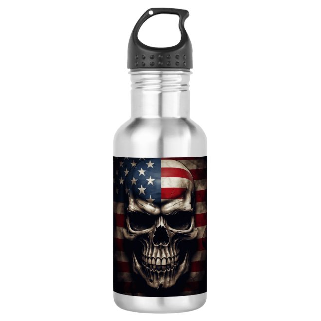 Botella De Agua Cráneo de Bandera Americana (Anverso)