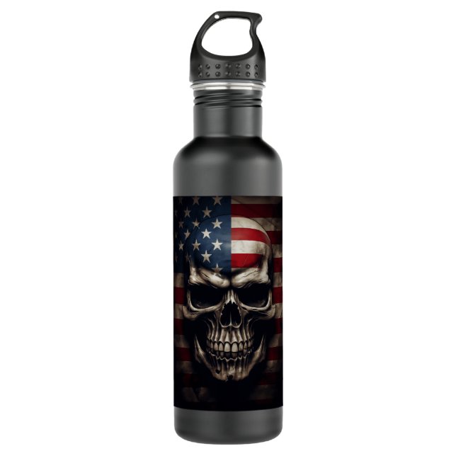 Botella De Agua Cráneo de Bandera Americana (Anverso)