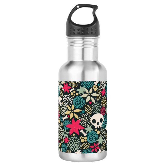 Botella De Agua Cráneo de flores (Anverso)
