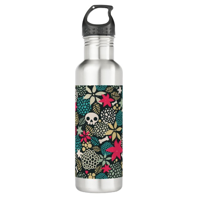 Botella De Agua Cráneo de flores (Anverso)