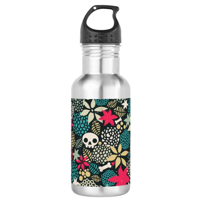 Botella De Agua Cráneo de flores (Anverso)
