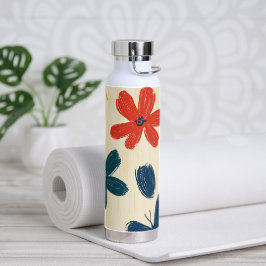 Botella De Agua Crayón y flores de mariposa