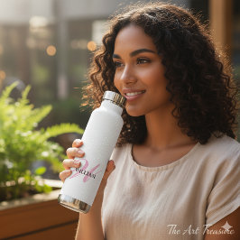 Botella De Agua Crea tu nombre de monograma personalizado blanco