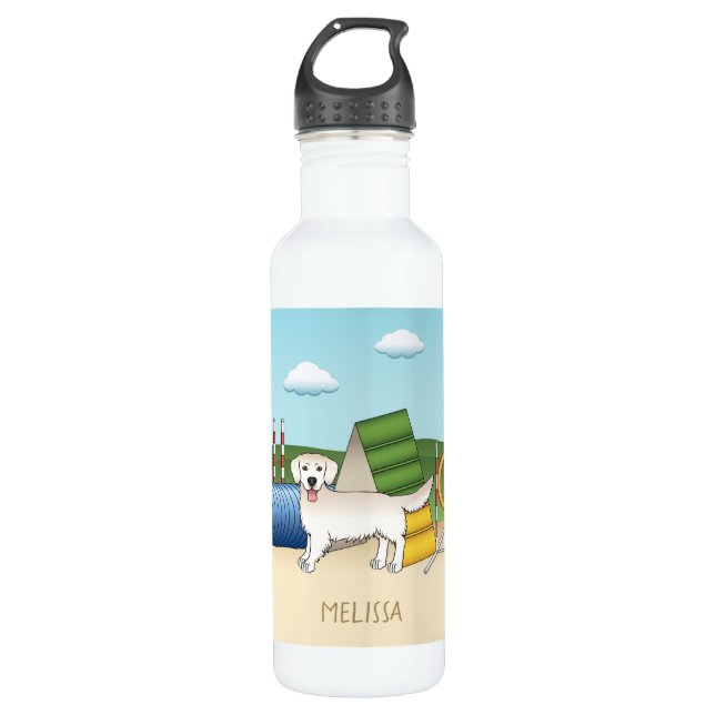 Botella De Agua Cream Golden Retriever Con Equipo De Agilidad (Anverso)