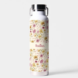 Botella De Agua Cream Plum Wildflower Watercolor Monogram Name