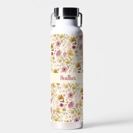 Botella De Agua Cream Plum Wildflower Watercolor Monogram Name