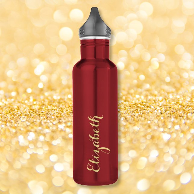 Botella De Agua Crear su propio monograma de nombre de guión dorad (Create Your Own Custom Gold Script Name Monogram Stainless Steel Water Bottle)