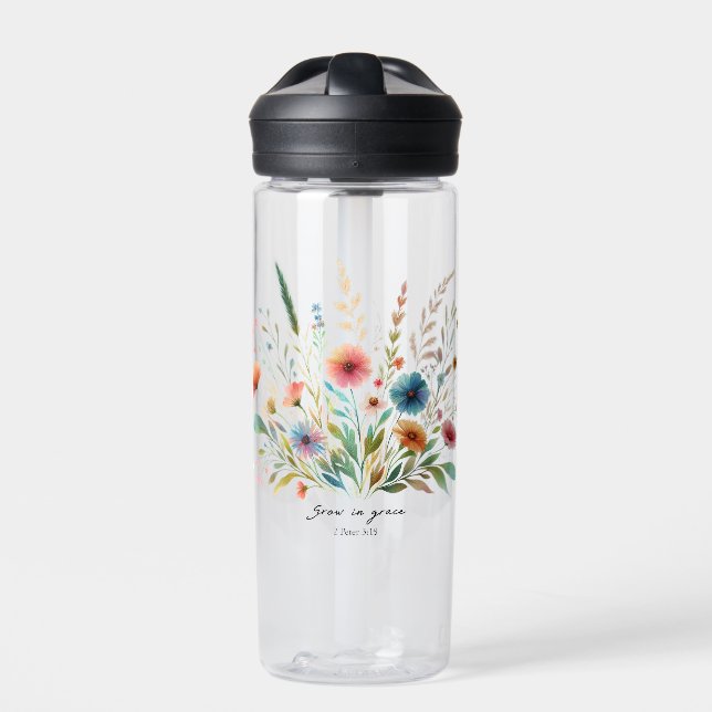 Botella De Agua Crecer en gracia floral (Delante)