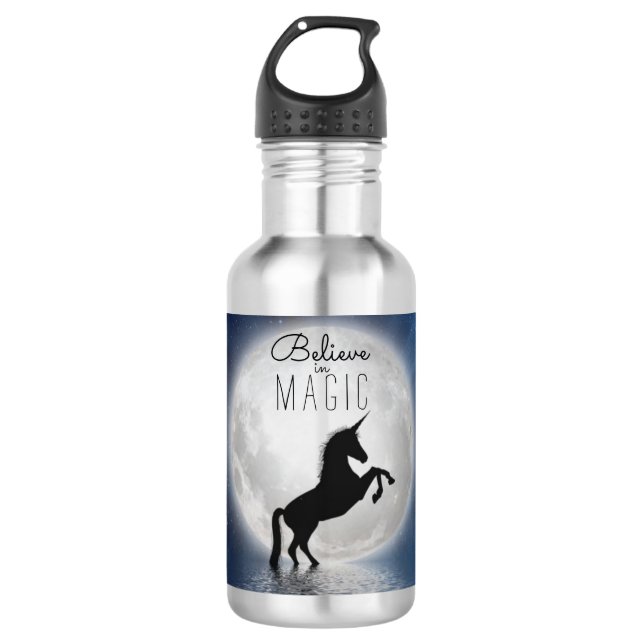 Botella De Agua "Creer en la magia" Unicornio Luna Llena (Anverso)