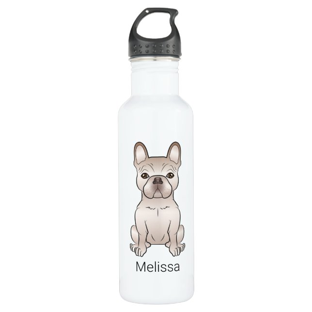 Botella De Agua Crema Bulldog francés / Perro francés y nombre per (Anverso)