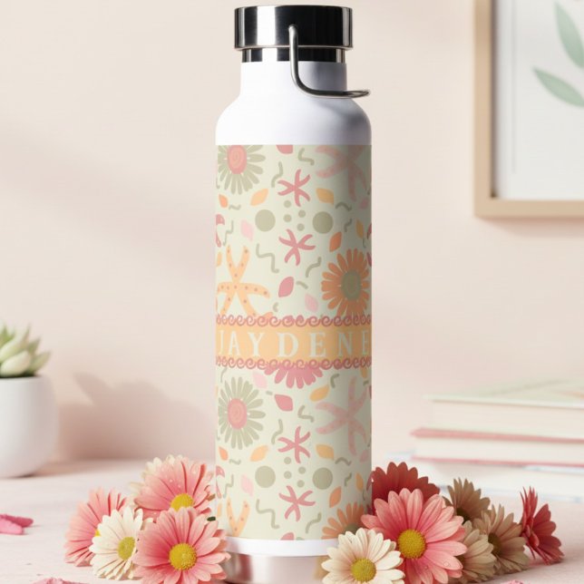 Botella De Agua Crema floral personalizado Pastel Starfish (Soft pastel colors for the fresh feminine look. Work, school or play, it just fits.)