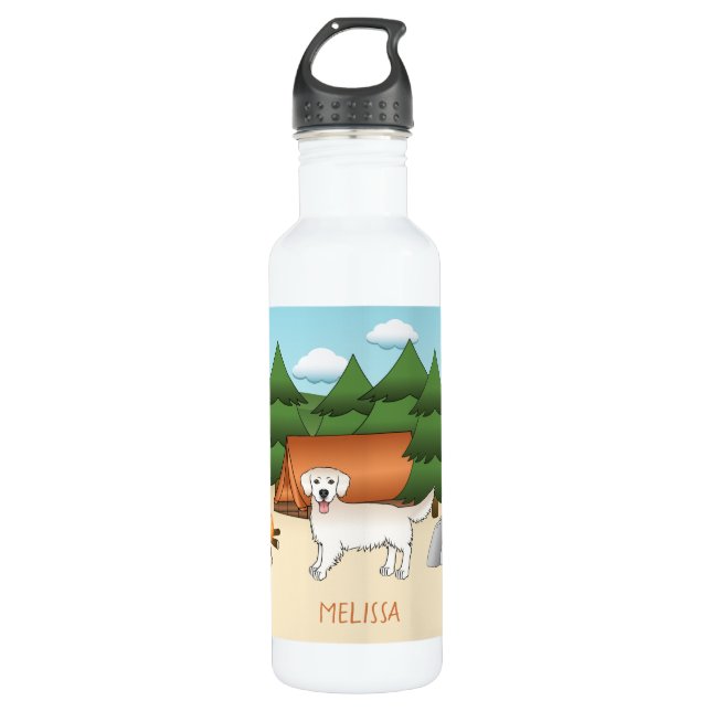 Botella De Agua Crema inglesa recuperadora de oro acampando en un  (Anverso)