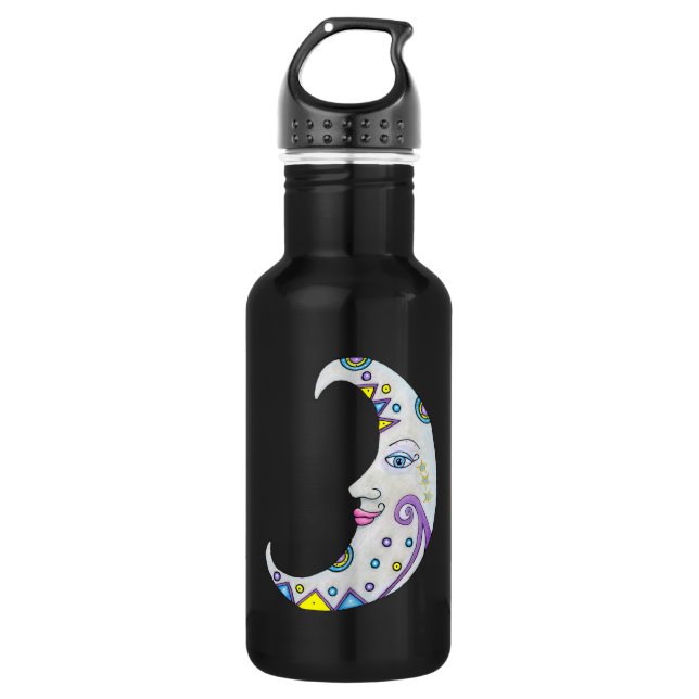 Botella De Agua Crescent Moon With Face Abstract Markt Scroll (Anverso)
