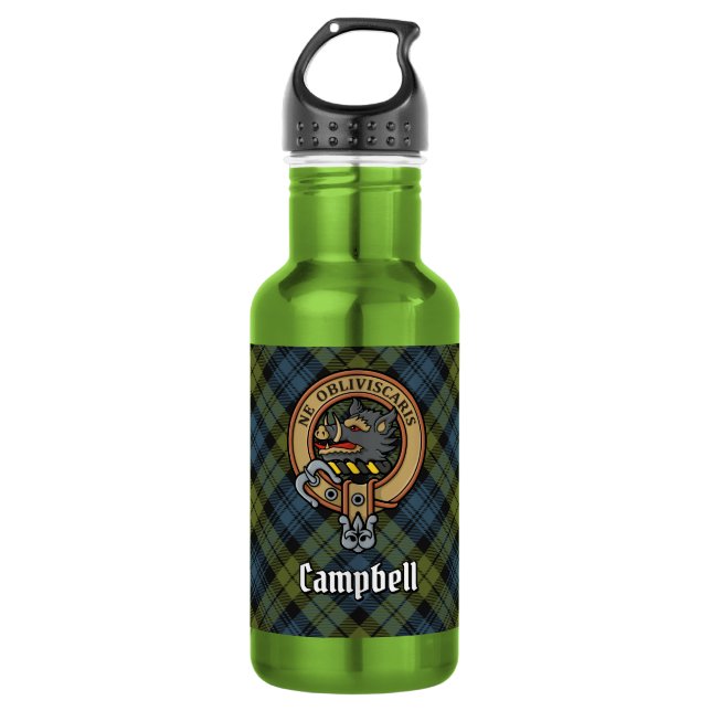 Botella De Agua Crest de Campbell sobre tartán (Anverso)