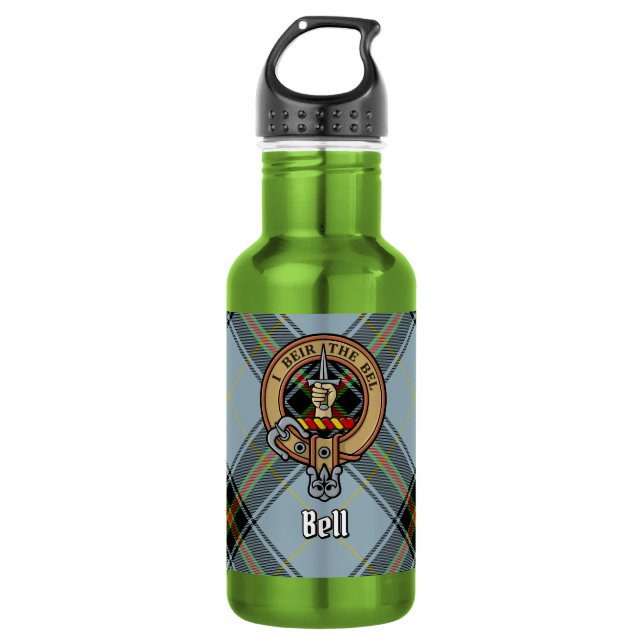 Botella De Agua Crest de Clan Bell sobre tartán (Anverso)