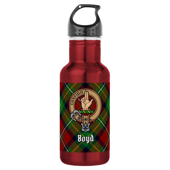 Botella De Agua Crest de Clan Boyd sobre tartán (Anverso)