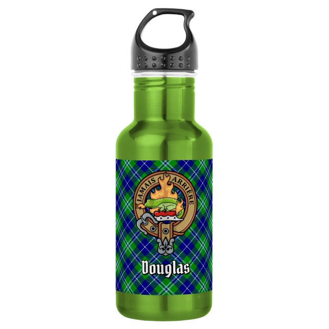 Botella De Agua Crest de Clan Douglas sobre tartán (Anverso)