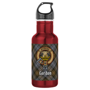 Botella De Agua Crest de Clan Gordon sobre tartán desgastado