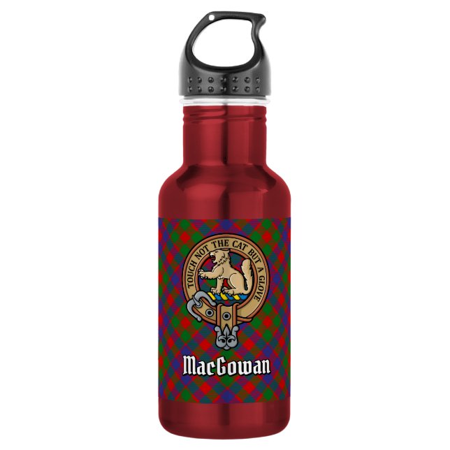 Botella De Agua Crest de Clan MacGowan sobre Tartán (Anverso)